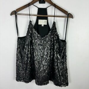 JOA Los Angeles M Black Sequin Cami Top Mob Wife Glam Y2K Party Holiday Tank